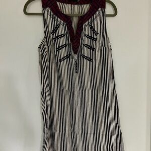 Striped Sleeveless Dress with Red Accents